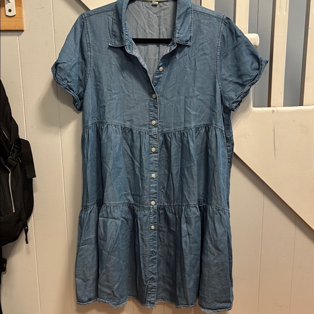 Thread & Supply Blue Tiered Sundress with Notched Collar
